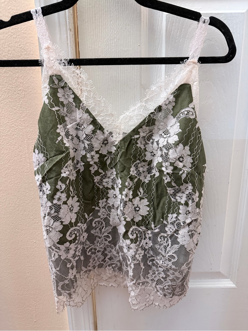 Express Olive Green Lace-Overlay Camisole